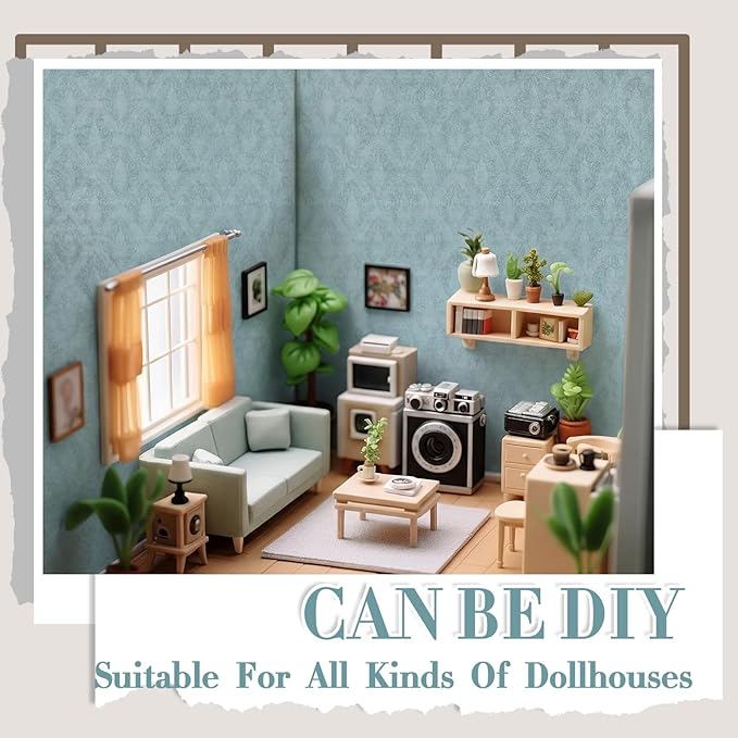 Flutesan 12 Pcs Miniature Dollhouse Wallpaper and Flooring Peel and Stick Mini DIY Self Adhesive Dollhouse Accessories 8.27 x 11.69 Inch (Vintage Blue)