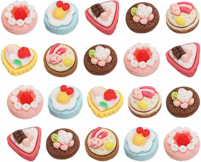 Dollhouse Miniature Food, Cute Mixed Fancy Fruit Cake Figures Toys Mini Resin Foods Trinkets for Pretend Play Kitchen Cooking Game & Doll House Decor (Mixing Colors, 20pcs)