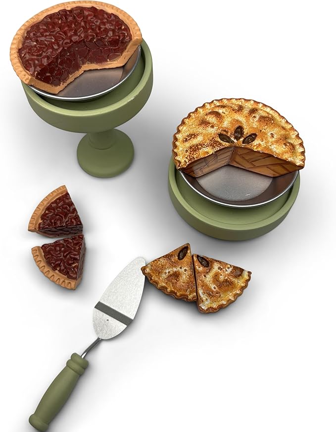 THE QUEEN'S TREASURES 18 Inch Doll Bakery Food Accessories, Yummy Pecan and Apple Pies with 2 Slices, 2 Metal Pie Pans, 2 Cake Stands. Compatible with American Girl