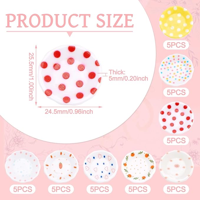 40 Pcs Plastic Miniature Plates Mini Miniature Kitchen Plates Cute Tableware Tray Dishes Dollhouse Ornaments for Landscape Dollhouse Garden Tea Party Decor