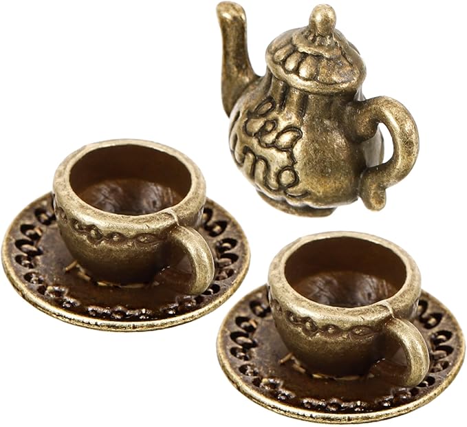 ARTIBETTER Vintage Mini Tea Cup & Tiny Tea Set for Dollhouse Accessories, Miniature Coffee Cup Set for Figurines - Girls Dollhouse Coffee Shop Kitchen Accessories for Photography Props