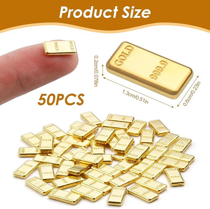 100PCS Tiny Fake Gold Bar for Crafts and Dollhouse Miniatures, Shiny Novelty Item for Fairy Garden, Micro Landscaping, Christmas, and Chinese New Year Decorations