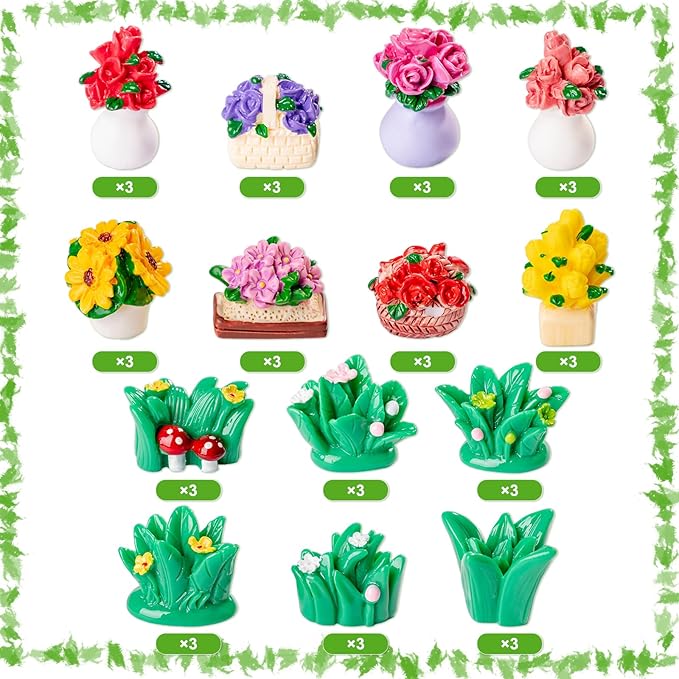 42Pcs Miniature Dollhouse Plants Set,Artificial Resin Flowers & Grass Clumps,DIY Micro Garden Decor for Fairy Gardens,Terrariums,Mini Landscape
