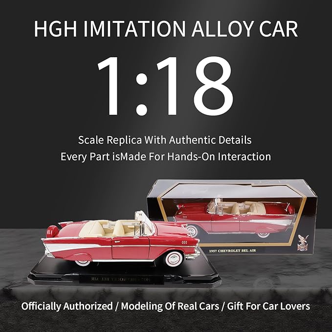 1957 Chevrolet Bel Air 1:18 Diecast - Ramjet 283 Fuel Injection, 50s Car Culture Icon | Opening Doors, Steering Linkage, Sustainable Gift Box | Ages 14+,Red