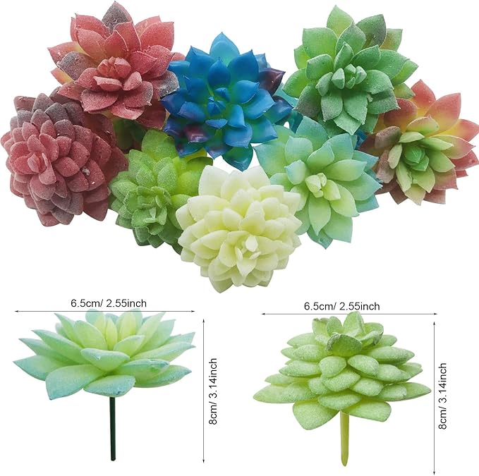 Cayway 20 PCS Artificial Succulent Plants Assorted Multicolor Faux Fake Succulents, Cactus Aloe Succulent Assortment in Flocked in Different Type for Birthday Home Decor Indoor Garden DIY