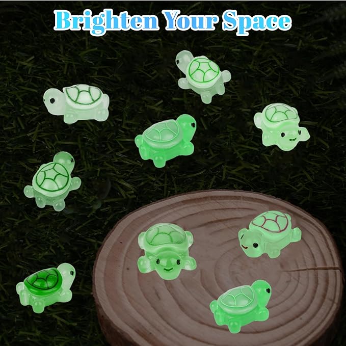 100PCS Mini Turtles Luminous Mini Resin Animals Sea Resin Turtle Figurines, Plastic Ocean Tiny Turtles to Hide, Glow in the Dark Plastic Tortoises for Micro Landscape Little Garden Decor Party Gifts