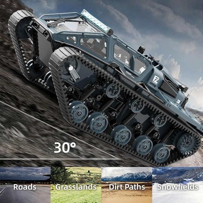 2.4G Fully Proportional Remote Control Tank - Rock Crawler RC Truck 4x4 Off Road Military Vehicle with 2 Batteries, All Terrain Drift Army Truck with Cool Lights, Great Gift for Kids Boys