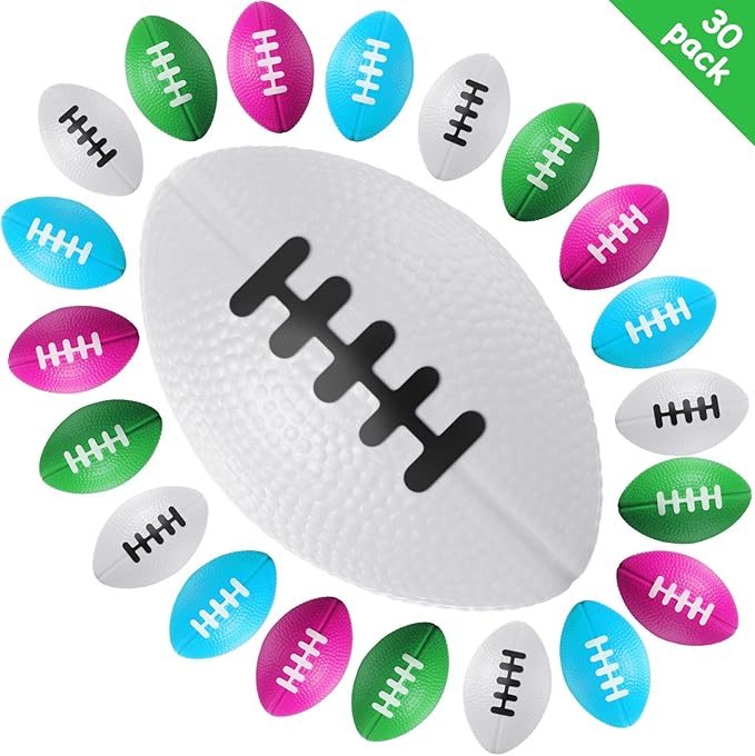 Blulu 30 Pack Mini Footballs Foam Stress Ball Bulk 2.17" for Kids Adult School Party Favor Gift Small Sports Valentines Ball Toy for First Year Down Birthday Party Homecoming Game Goodie Bag Stuffer