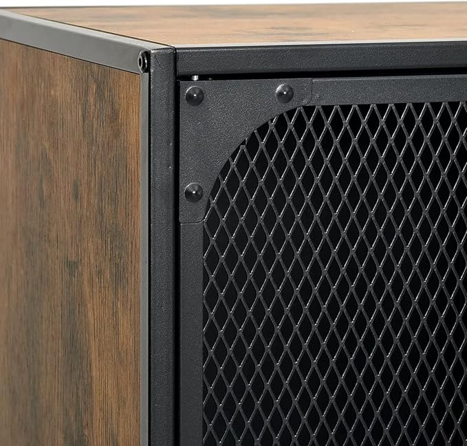 Storage Cabinet, Rustic Brown Metal and MDF Compact Cabinet with Multiple Shelves, 28.3x14.2x32.3 Inches, for Living Room, Office, or Bedroom