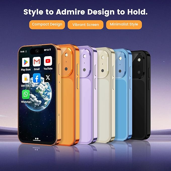 Leesoosa Mini Smartphone with 3.88-inch HD Touchscreen, 4G Dual SIM, Android 12, Face ID, Compact, Pocket-Sized for Students, Suitable as a Backup Phone or a Gift for Children 3GB+32GB (Blue)