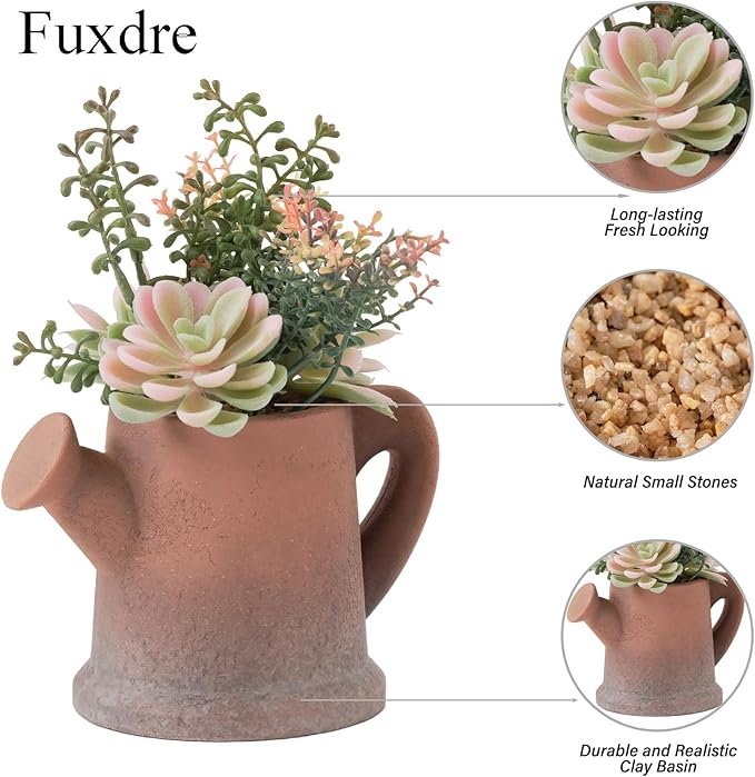 Fuxdre 2-Pack Artificial Succulent Plants in Vintage Pots - Waterproof Fake Plants for Home Office Desk Decor - Low Maintenance Indoor Greenery for Bathroom Shelf Table