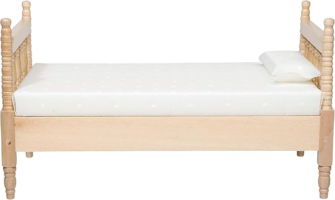 Dollhouse Furniture Small Bed Toy Set, Pillow, Realistic Bedroom Accessories for 6 inch Dolls, Wood Frame, 1/12 Scale