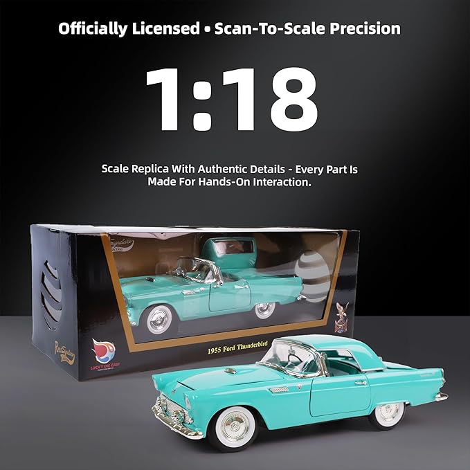 1955 Ford Thunderbird 1/18 Scale Die-Cast Metal Model Premium Classic Vintage Alloy Collection Cars with Display Case, for Kids Men and Teens Dad 14+ Year