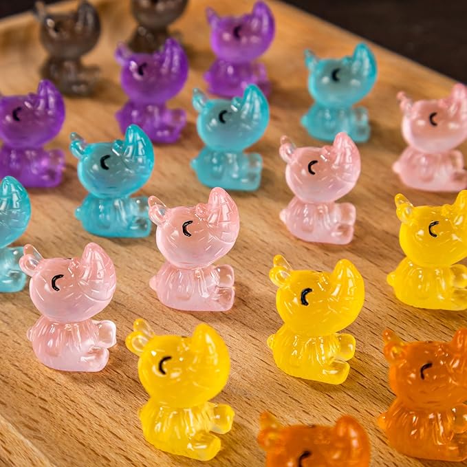 70 Pcs Luminous Mini Resin Rhino Tiny Cow Miniature Pig Figures Glow in The Dark for DIY Garden Dollhouse Wildlife Accessories Micro Landscape Aquarium Party Decor
