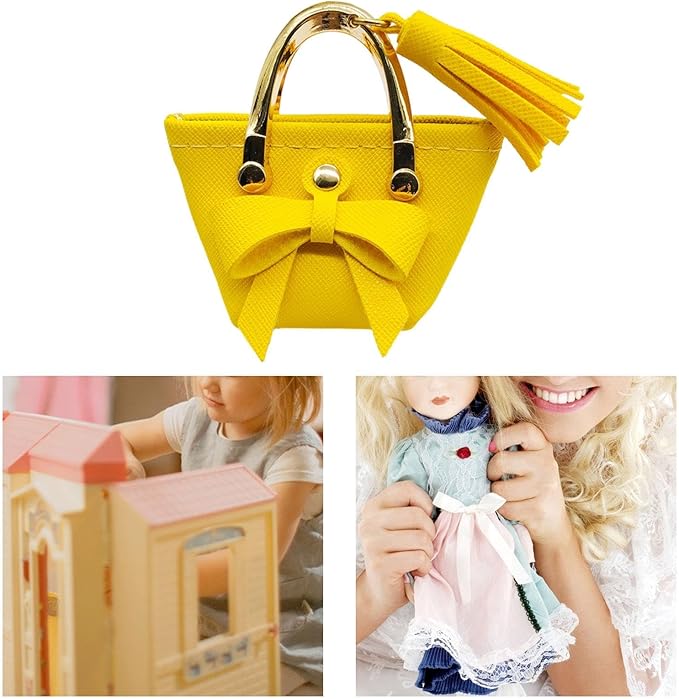 Milageto 1/6 Scale Dolls Handbag Doll Dress up Miniature Scene Decoration Miniature Tote Bag with Tie for 12 inch Dolls BJD Clothing, Yellow
