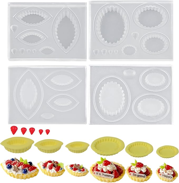 2Pcs Mini Egg Tart Trays Shape Silicone Molds Tiny Things Clay Molds for DIY Micro Resin Dollhouse Kitchen Miniatures Landscape Decor