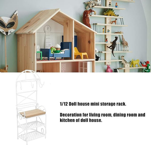 1:12 Miniature Bakers Rack, Dollhouse Kitchen Accessories Miniature Furniture Wooden Storage Rack Storage Display, for Living Room Decoration(White)