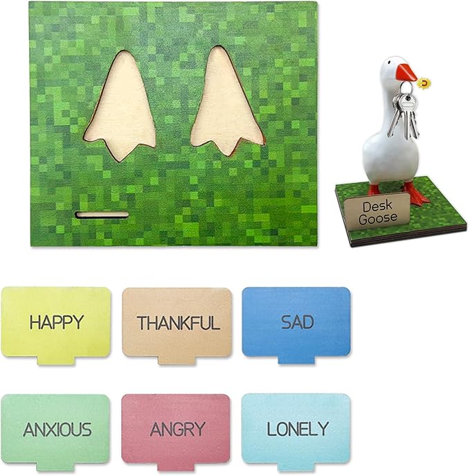 Desk Goose Accessories with 1 Pixel Base & 6 Mood Signs, Funny Desk Decor for Women & Children, Cute Goose Stuff for Christmas Gifts (Accessories Only)