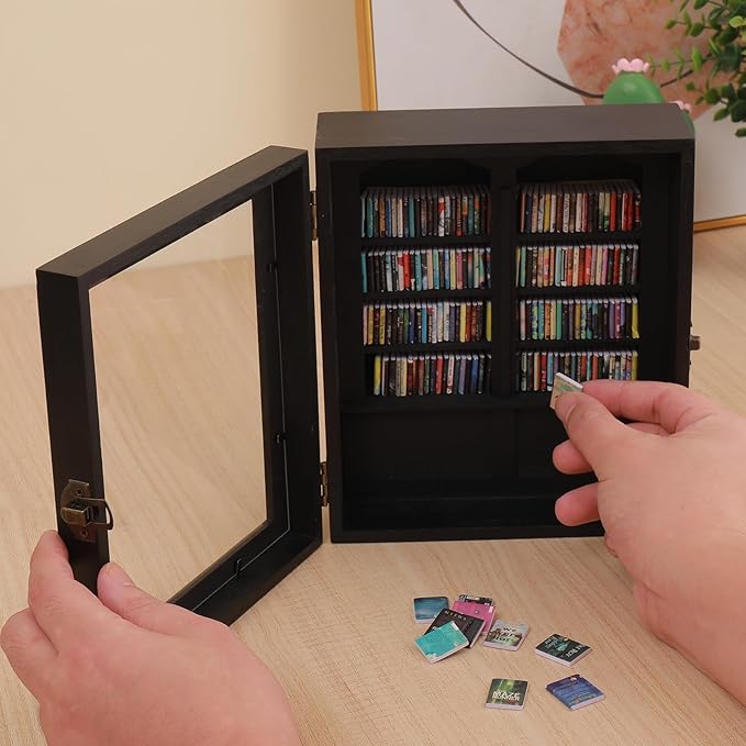 Anxiety Bookshelf, Mini Books Display for Stress Relief, Small Decorative Miniature Library for Book Lovers,Family and Friend Gift (Black)