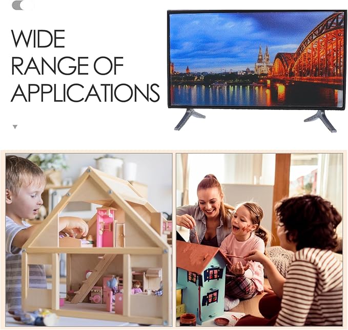 DOITOOL Miniature Tv Dollhouse Accessory 1/12 Scale Mini Television Decoration with Simulated LCD Screen for Tiny House Scenes and Dollhouse Furnishing