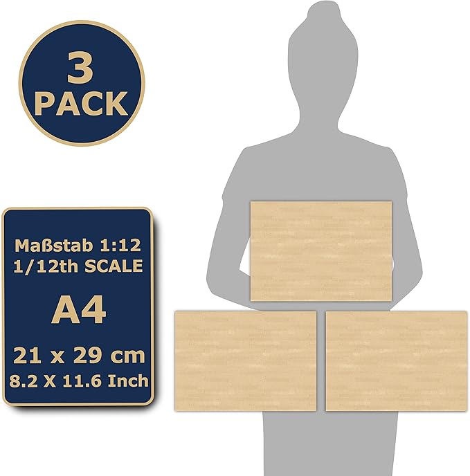3 Sheets Self-Adhesive Flooring for Dollhouse 1:12 Scale (Maple)