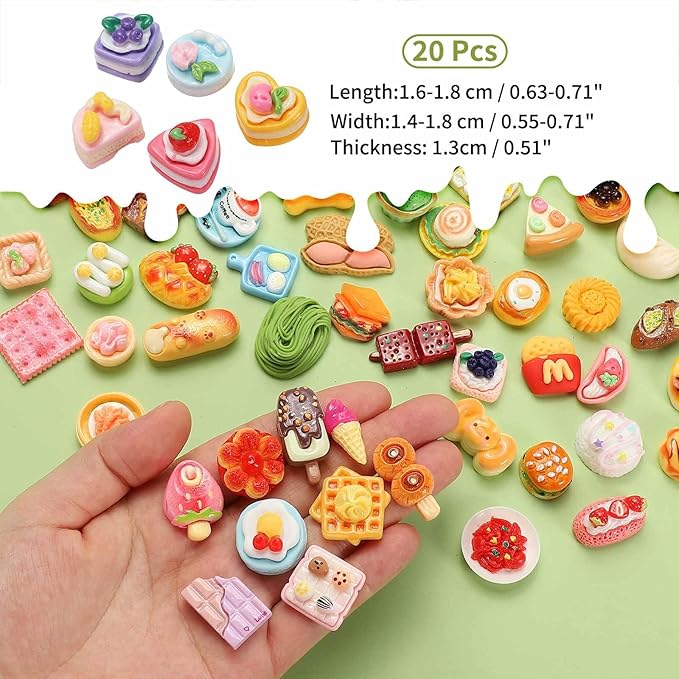 Dollhouse Miniature Food, Cute Mixed Fruit Flower Cake Figures Toy Mini Resin Foods Trinkets for Pretend Play Kitchen Cooking Game & Doll House Decor (Mixing Colors, 20pcs)