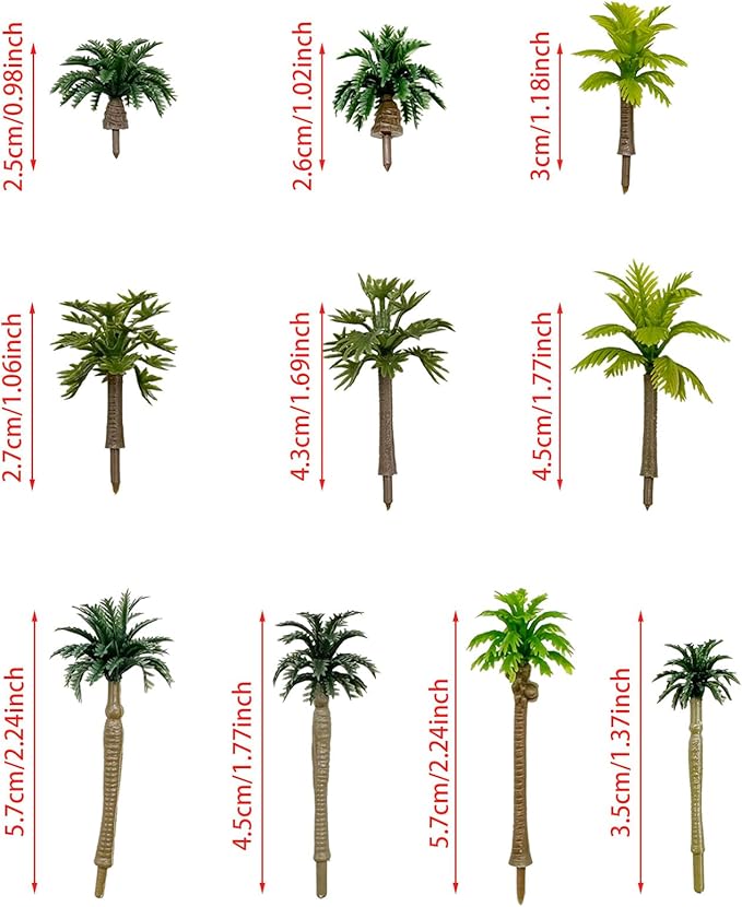 Cayway 50 PCS Model Trees Coconut Palm Model Trees, Mixed Model Trees for Model Train Railway Architecture Diorama DIY Scenery Landscape