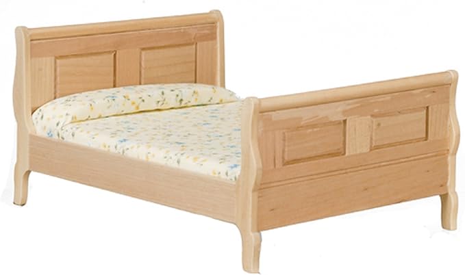 Melody Jane Dollhouse Light Oak Sleigh Bed Double Miniature 1:12 Bedroom Furniture
