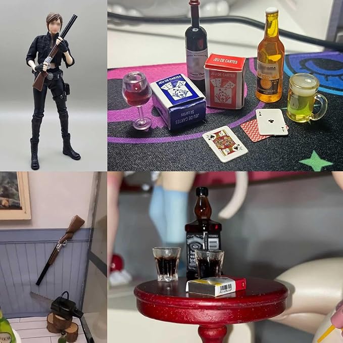 FTYHXP 1 Set Miniature Things 1/12 Scale Dollhouse Accessories Miniature Money Mini Gun Mini Wine Bottle Model for Tiny Doll House Accessories,Action Figure Props,DIY Craft Projects.Tiny Collectibles
