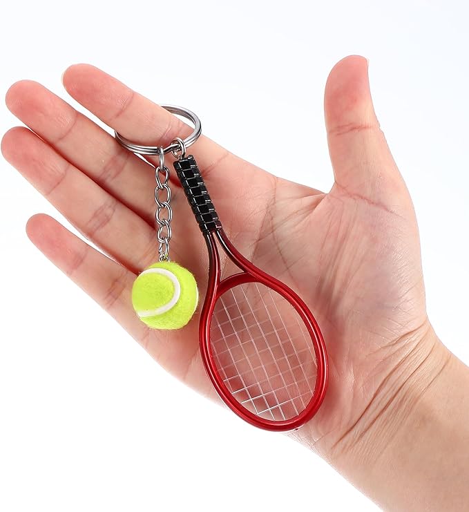 PATIKIL Tennis Keychain, Mini Tennis Racket Keychain Key Ring Tennis Ball Cute Sports Keyrings for Sport Lovers