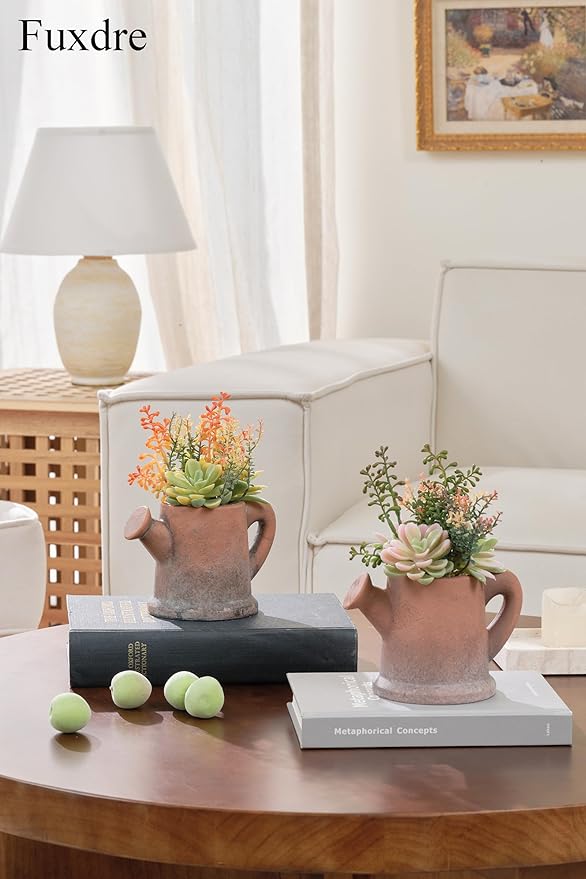 Fuxdre 2-Pack Artificial Succulent Plants in Vintage Pots - Waterproof Fake Plants for Home Office Desk Decor - Low Maintenance Indoor Greenery for Bathroom Shelf Table