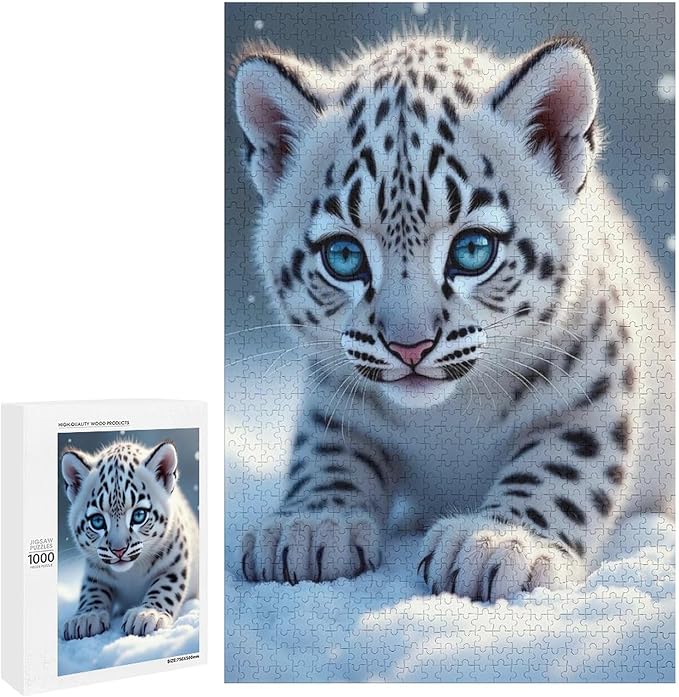 Jigsaw Puzzles for Adults 1000 Piece - Cute Snow Leopard Wooden Puzzle,Stress Relief Games,Funny Puzzles，Unique Gifts for Wall Art，Family Puzzle，Educational Games，Challenge Puzzles