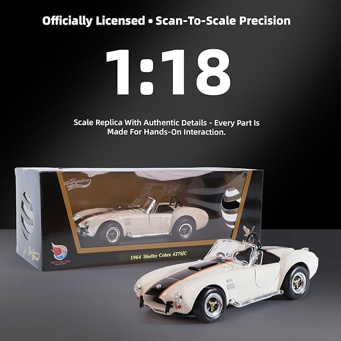 1964 Shelby Cobra 427S/C 1:18 Scale Diecast Model Premium Alloy Sports Collection Cars with Display Case, for Kids Men and Teens Dad 14+ Year Collector's