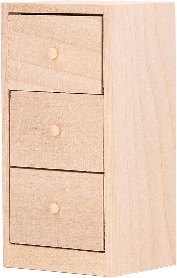 Mini Dollhouse Drawers, 1:12 Miniature Drawer Cabinet, 3 Layer Drawers Birch Wood Storage Cabinet Model, Wooden Doll House Furniture Decor Accessories for Bedroom, Living Room