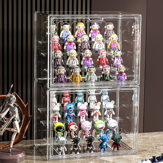 Clear Acrylic Display Case, 4 Tier Acrylic Blind Box for Figures, Dustproof Storage Organizer with Magnetic Door for Action Figures, Stackable Collectibiles Showcase for Doll Toy Car Model