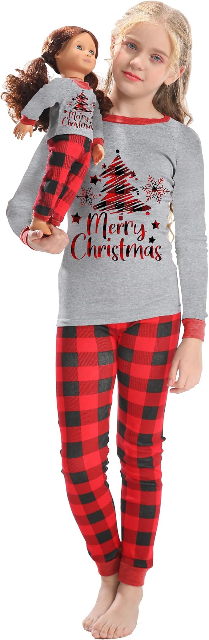 Babyroom Girls Matching Doll&Toddler 4 Piece Cotton Pajamas Toddler Christmas Sleepwear