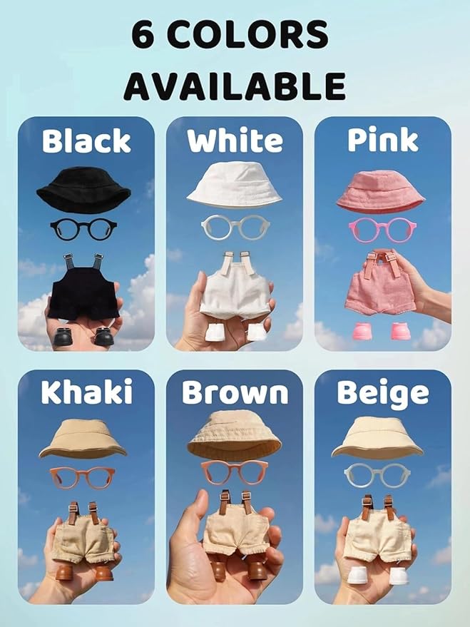 2PCS Doll Clothes Set for 17cm Dolls – Stylish Outfit with 2 Hat, 2 Overalls, 2 Shoes & 2 Glasses of Clothes Designer, Cute Clothes for Dress up Unique Style (Black+Pink) (Doll Not Included)