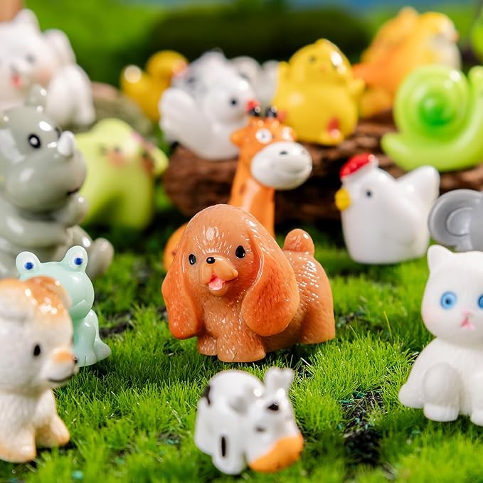 42 Pcs Mini Resin Animals Set,Hidden Tiny Figurines for Fairy Garden Decor,Dollhouse Accessories,Miniature Landscape Decoration