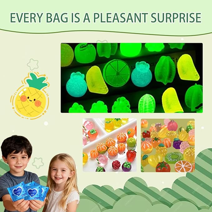 Mini Glow In The Dark Fruit Resin Models, Cute Mini Food Mystery Bags, Individually Wrapped Blind Bag Toys with Tiny Fruits, Fun Collectible Blind Bags for Girls DIY Crafts & Play (100, Fruit)