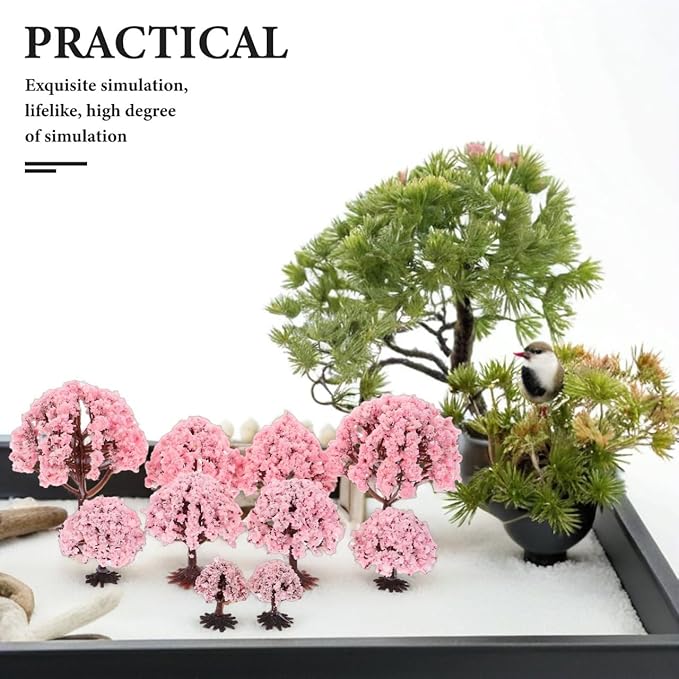 Yardwe Simulated Flower Tree with Base 2.76 Inch Miniature Plastic Tree for DIY Model Train Scenery Hobby Landscape Decoration Dollhouse Accessory