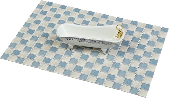 150 pcs, Dollhouse Flooring, 1:12 Scale Doll House Tiles, Miniature Checkerboard Floor, REDUCIO! (Blue and Soft Grey)