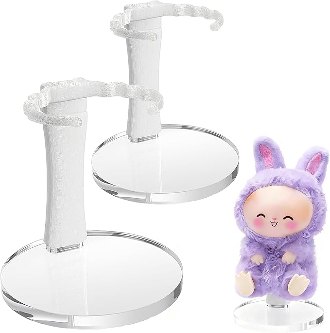 MDOWOK Adjustable Doll Stand for Sitting & Standing Positions - Premium Acrylic Base Display Holder for 3-7" Figures, (White 2 Set )