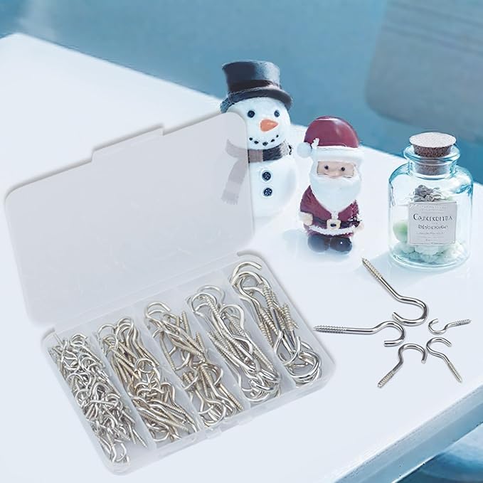 BJUTYEU 125 Pieces of Screw Cup Hook Set 5 Sizes Ceiling Small Hooks Wardrobe Decoration Hanging Accessories for Hanging Outdoor or Indoor use (0.98" 1.41" 1.57" 1.96" 2.36") (Silver)
