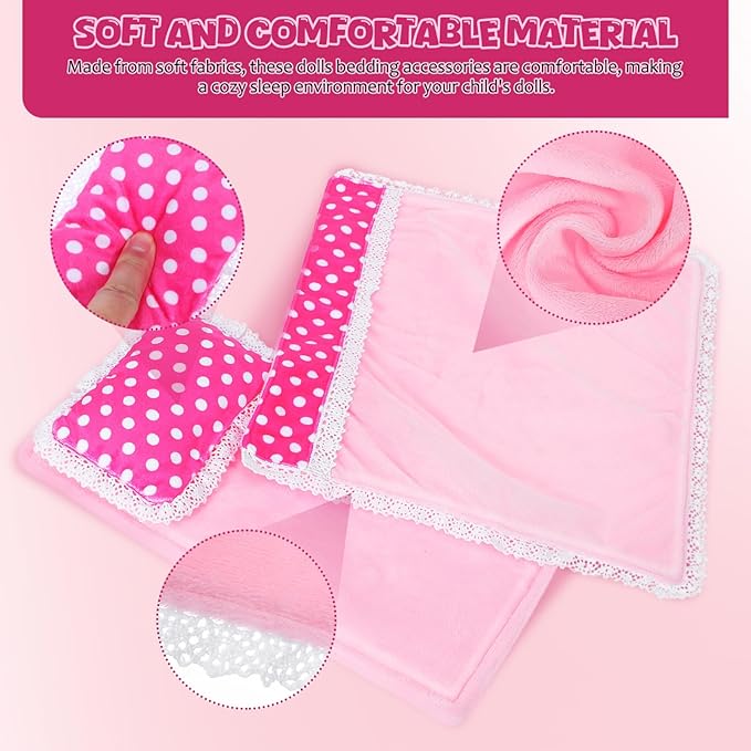 TOYANDONA 18 Inch Doll Bedding Set Miniature Dollhouse Accessories Includes Comforter Pillow Mattress for Doll Beds and Cribs Imaginative Play