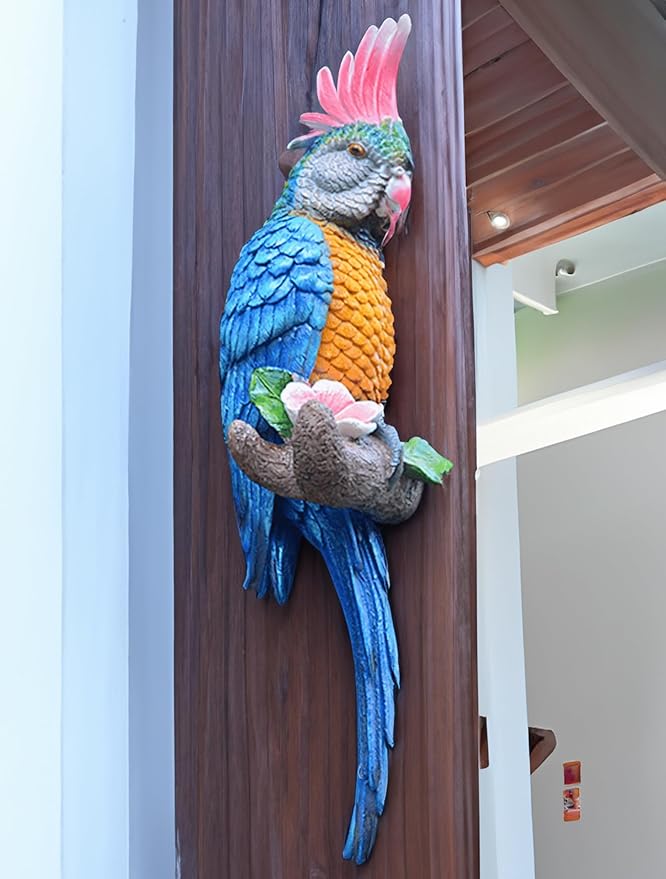 coolboy Hanging Parrot Decor,Bird Statues,Tropical Real Resin Bird Figurines,Parrot Sculpture Home Decor,Perfect for Yard Ornaments,Tree Decorations Outdoor,Patio,Lawn,Tree Trunk, Porch