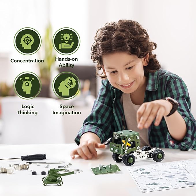 Military Truck STEM Building Toy Set for Boys Age 8-12 - 129pcs Metal Army Toys Model Car Kits Set - 8-10 Stem Projects Vehicles,Engineering STEM Kits or Kids 6-8 for Kids