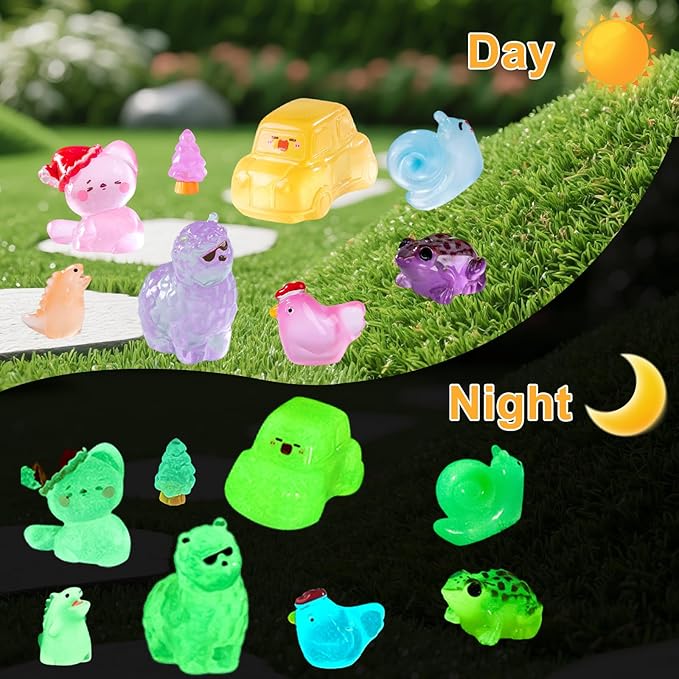 150 Pcs Luminous Mini Resin Animal Figurines Glow in The Dark Miniature Figures Variety Pack to Hide for Potted Plants Micro Landscape Garden Aquariums