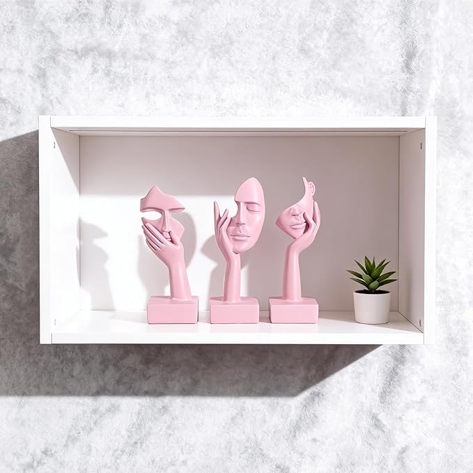 oliruim 3 Pcs Thinker Large Statue Set - Pink Art Abstract Home Accent Figurines for Living Room, Bedroom, Shelves, Office Desktop, Coffee Table Decor, Gift for Women (3 Pcs Pink, 9")
