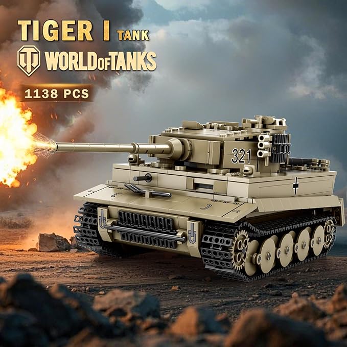 Reobrix Tiger I Tank Building Block Set for Adult,WW2 Military German Tank Model Set,World of Tanks Authorized Products 77031,Army Toys Building Kit,Ideal Gift for Boys Age 14+,1138 PCS