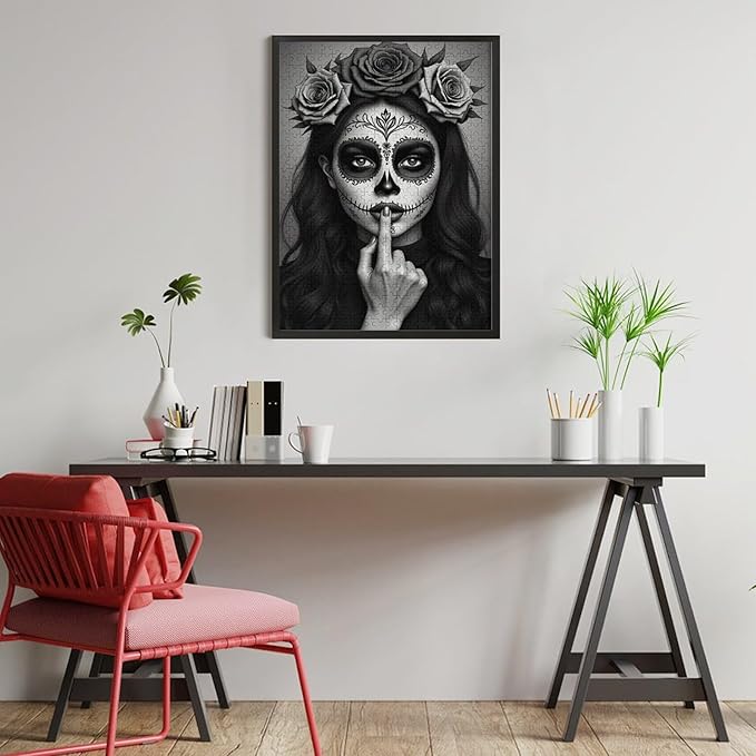 Jigsaw Puzzles for Adults 500 Piece - Gorgeous Sugar Skull Lady Day of The Dead Wooden Puzzle,Family Puzzles，Educational Games，Challenge Puzzles Puzzle Games,Stress Relief Games